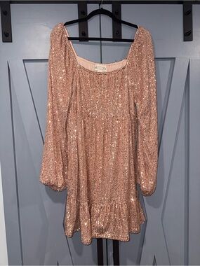 Sequin Long Sleeve Mini Dress - Rose Gold